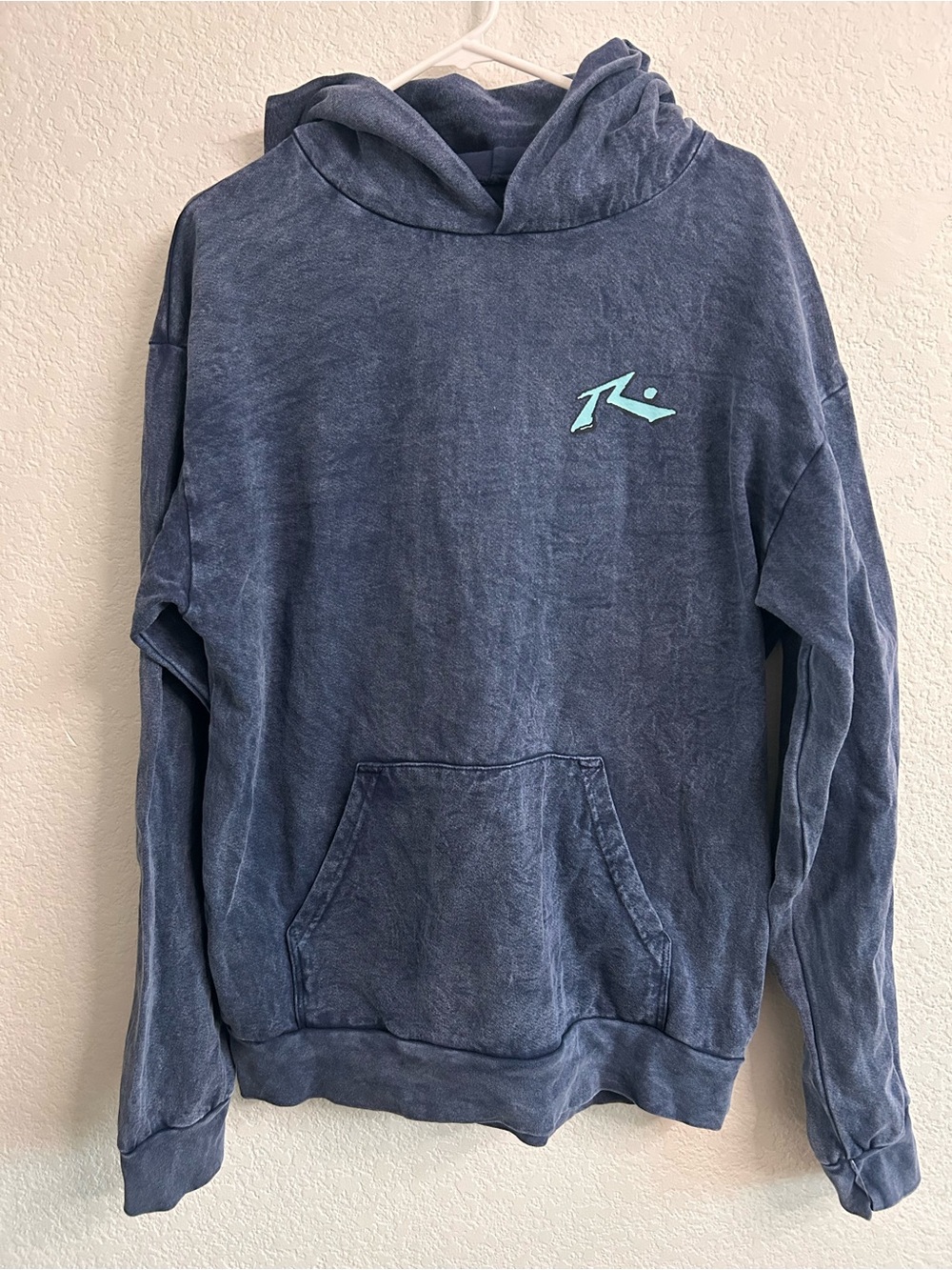 Rusty Washed Navy Crewneck Hoodie with Teal Logo